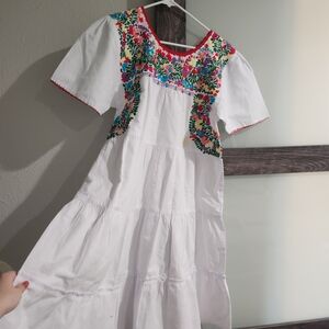 White Dress with Colorful Embroidery
